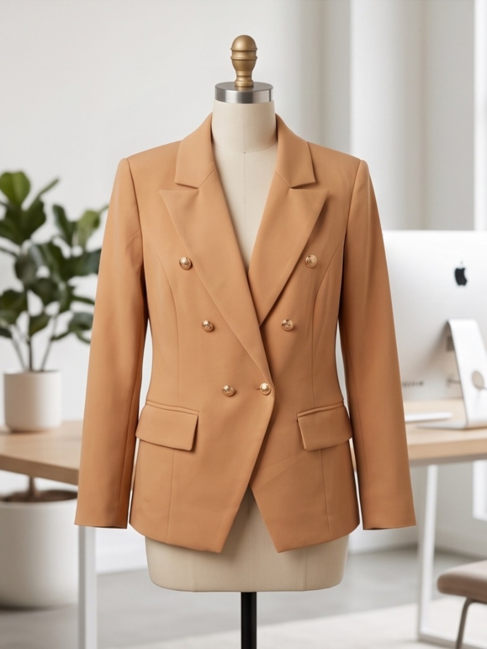 Beige Blazer with Gold Buttons